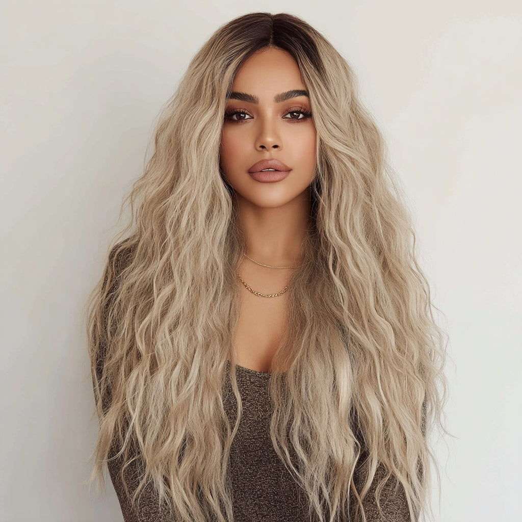 European And American Fashion T - shaped Lace Front Wig Gray Gradient Wavy Curly Hair Wig For Women SM9017 - 5 - CJ