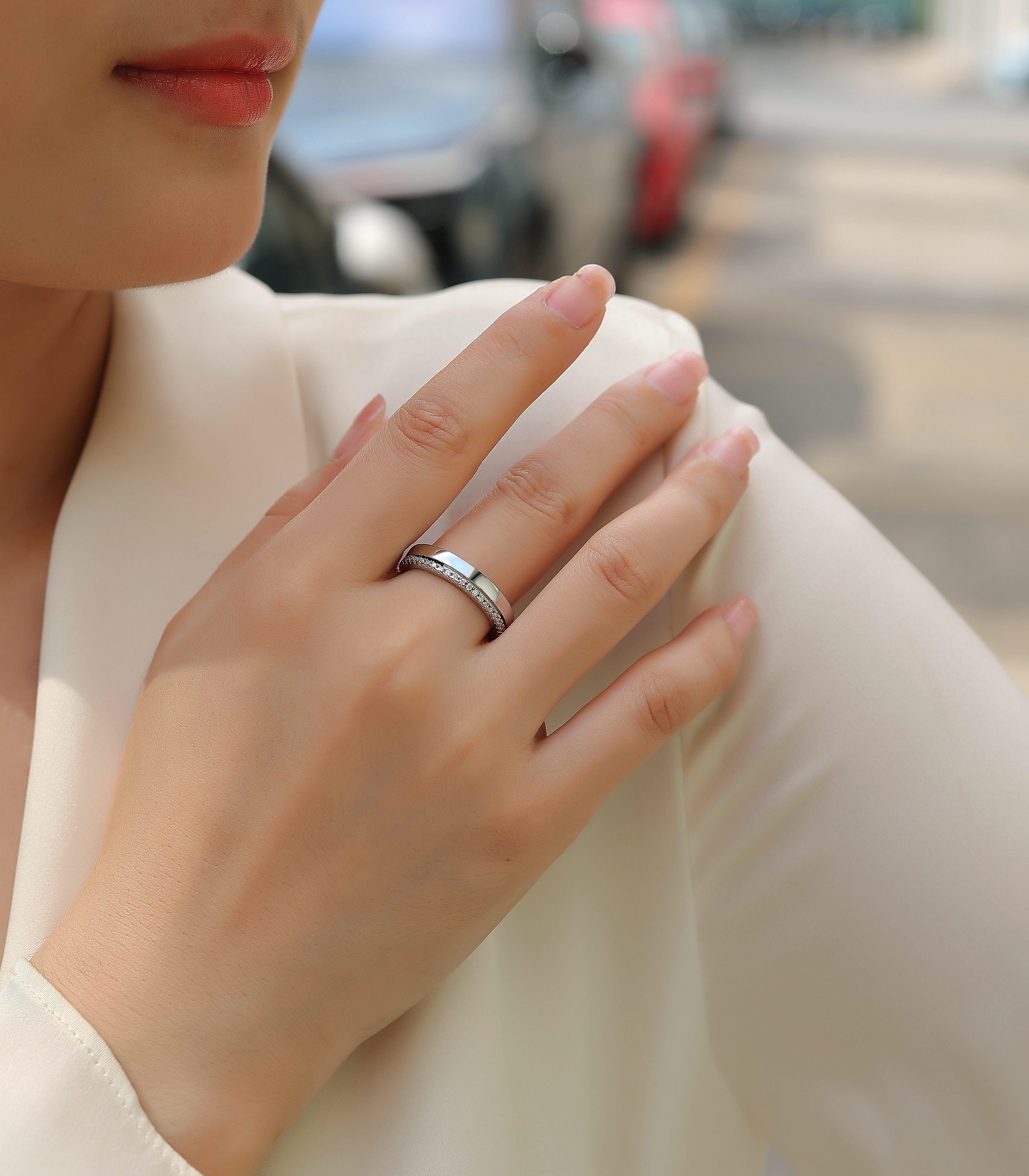 1Double Ring Shadow - A Fashionable And Luxurious Jewelry Piece Set With Moissanite S925 Sterling Silver And Platinum - plated Diamond Prohibit TikTok sales - 5 - CJ
