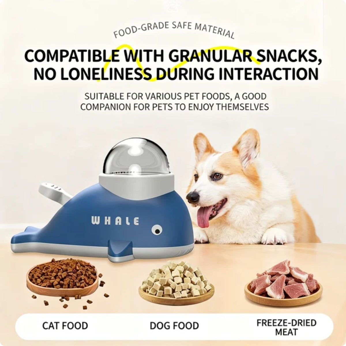 Interactive Treat Dispensing Toy For Cats And Dogs, Whale Shaped Slow Feeder Puzzle With Rotating Mechanism, Food Grade ABS Pet IQ Training Toy With Transparent Window - 5 - CJ
