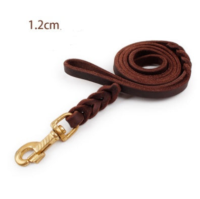 The first layer of leather dog leashes in the large dog chain demu training rope horse dog Golden Retriever dog rope - 0 - CJ - Brown - 12MMx120CM - CJJJCWGY00544 - Brown - 12MMx120CM