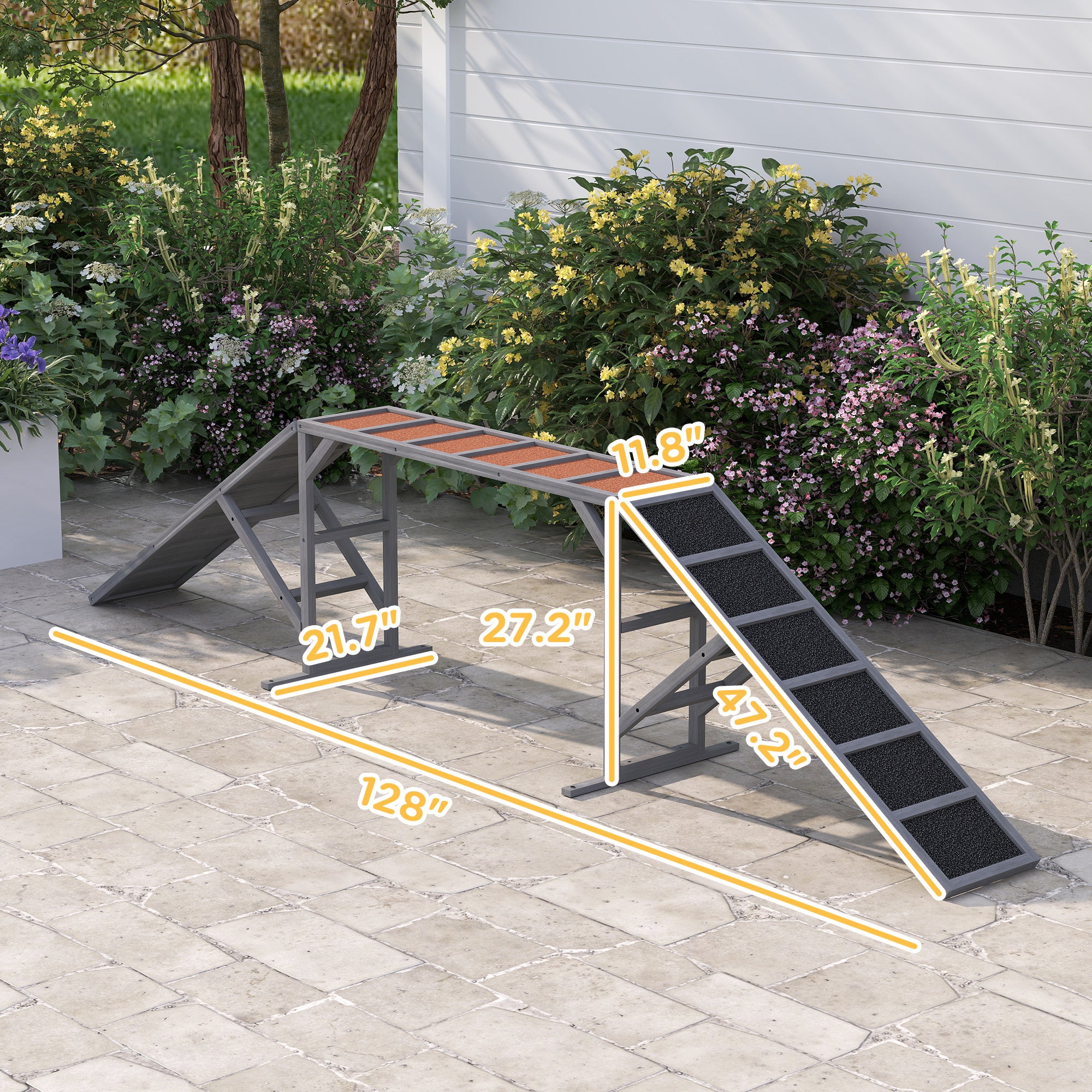 Dog Agility Equipment Ramp With Safety Bar, Non - slip Surface, For Walk And Pause Training, Gray - 5 - CJ