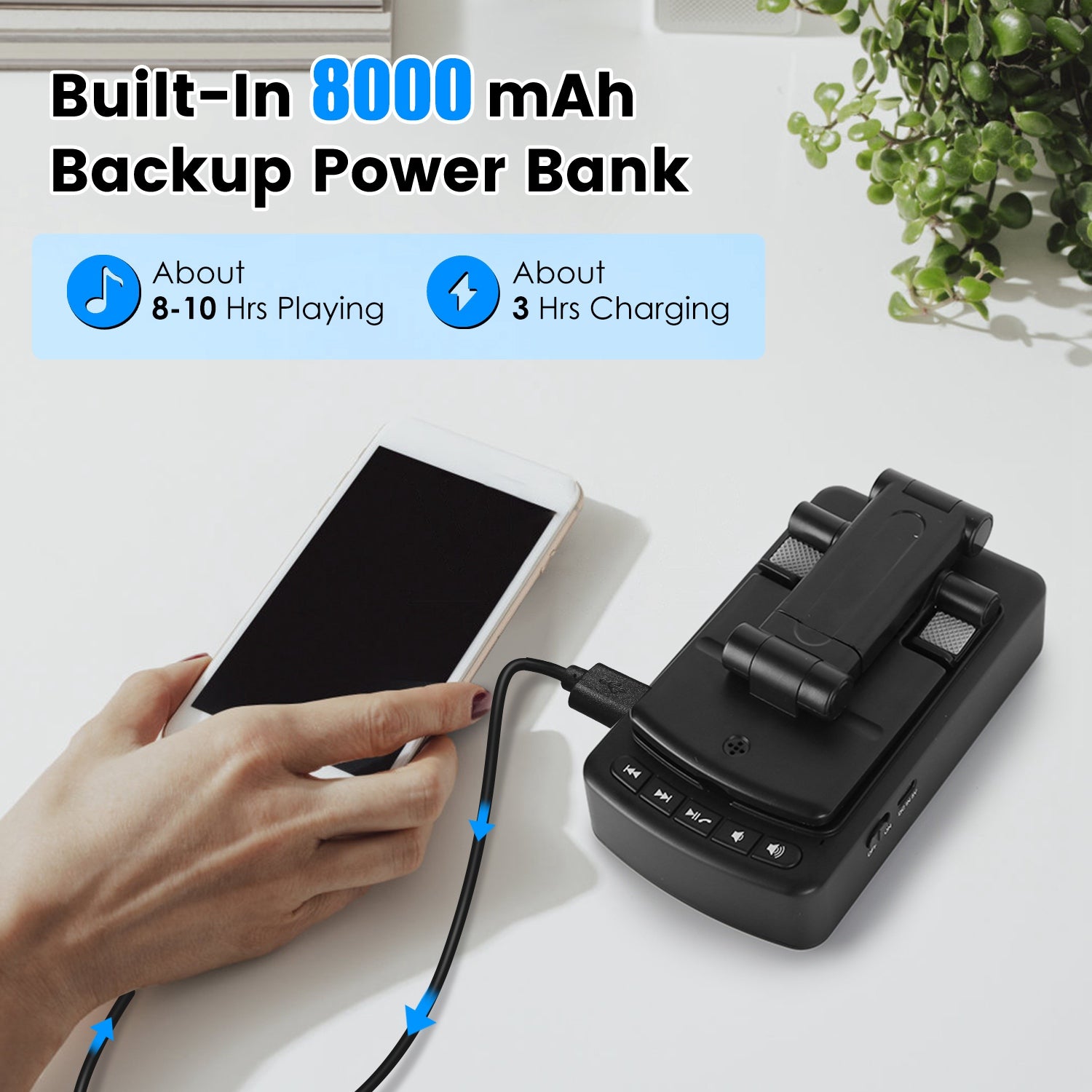 1Pc Cell Phone Stand With HD Surround Wireless Speaker Power Bank Portable Foldable Charging Phone Stand With Anti Slip Base Compatible With Phone Tablet For Home Office Outdoor - 5 - CJ