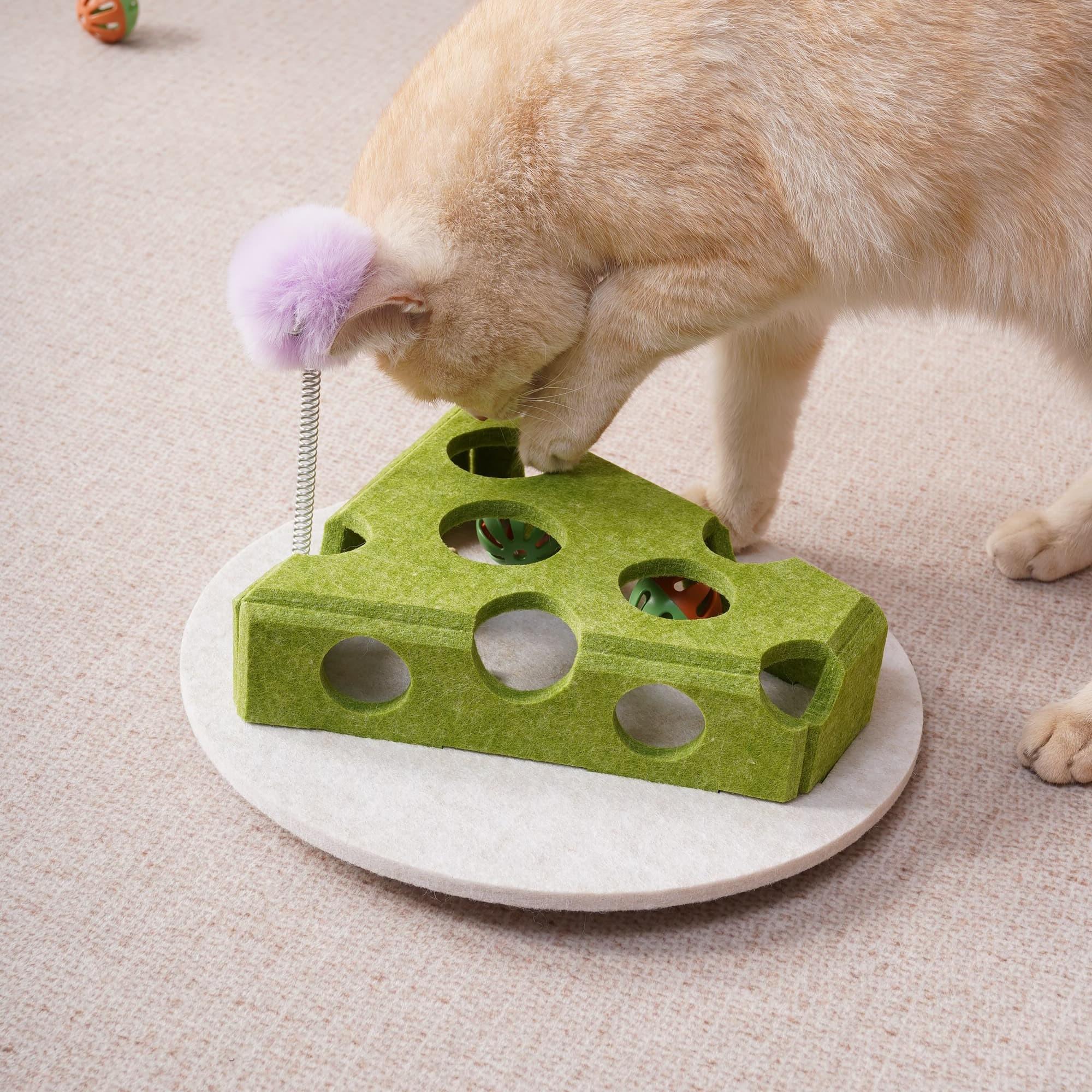 Cat Puzzle Toy With Ball And Spring - loaded Wand Felt Indoor Cat Toy Box Suction Cup Base Treat Puzzle Helps Cats Play Independently And Improves Their Intelligence. - 5 - CJ