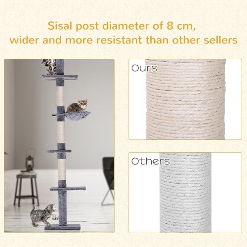 9 Foot Adjustable Height Floor To Ceiling Vertical Cat Tree - Grey And White - 5 - CJ