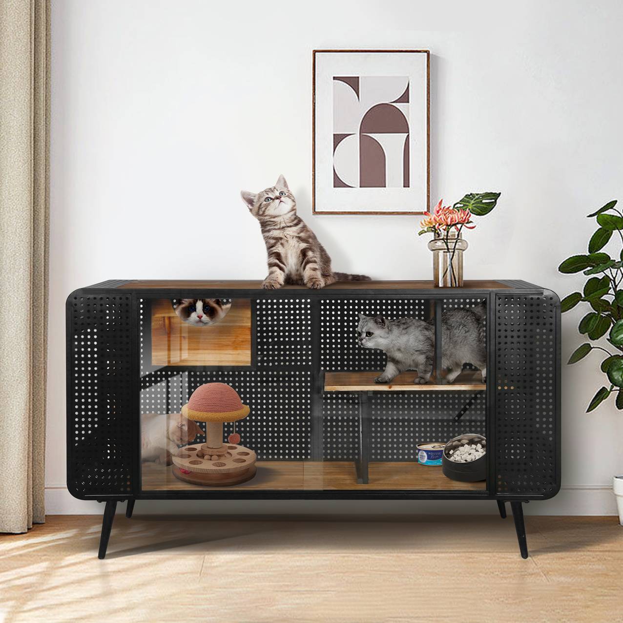 Spacious Cat House With Tempered Glass For Living Room, Hallway - 5 - CJ