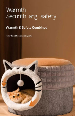 Warm Enclosed Bed All - Season Safe Hideaway For Cats Small Pet Bed Winter Cat Bed - 0 - CJ