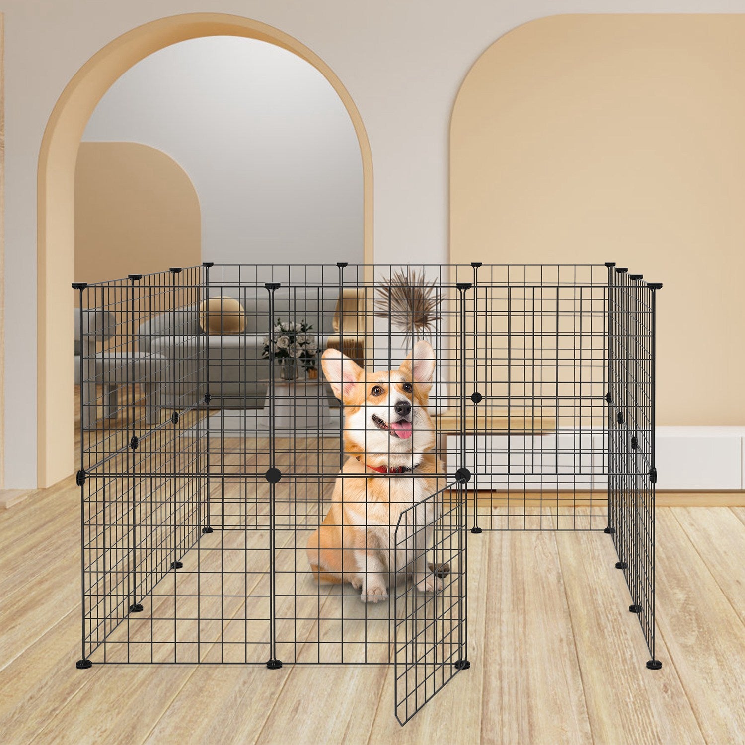 1Pc Small Animal Playpen With Door Dog Metal Playpen Small Medium Kitten Puppy Guinea Pig Rabbit Kennel Small Animal Cage Metal Wire Fence For Indoor Outdoor Yard Camping - 5 - CJ