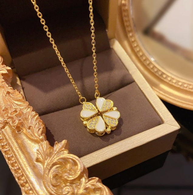 Luxury Four Leaf Clover Pendant Necklace Stainless Steel Crystal Heart Jewelry For Women Gift - 5 - CJ