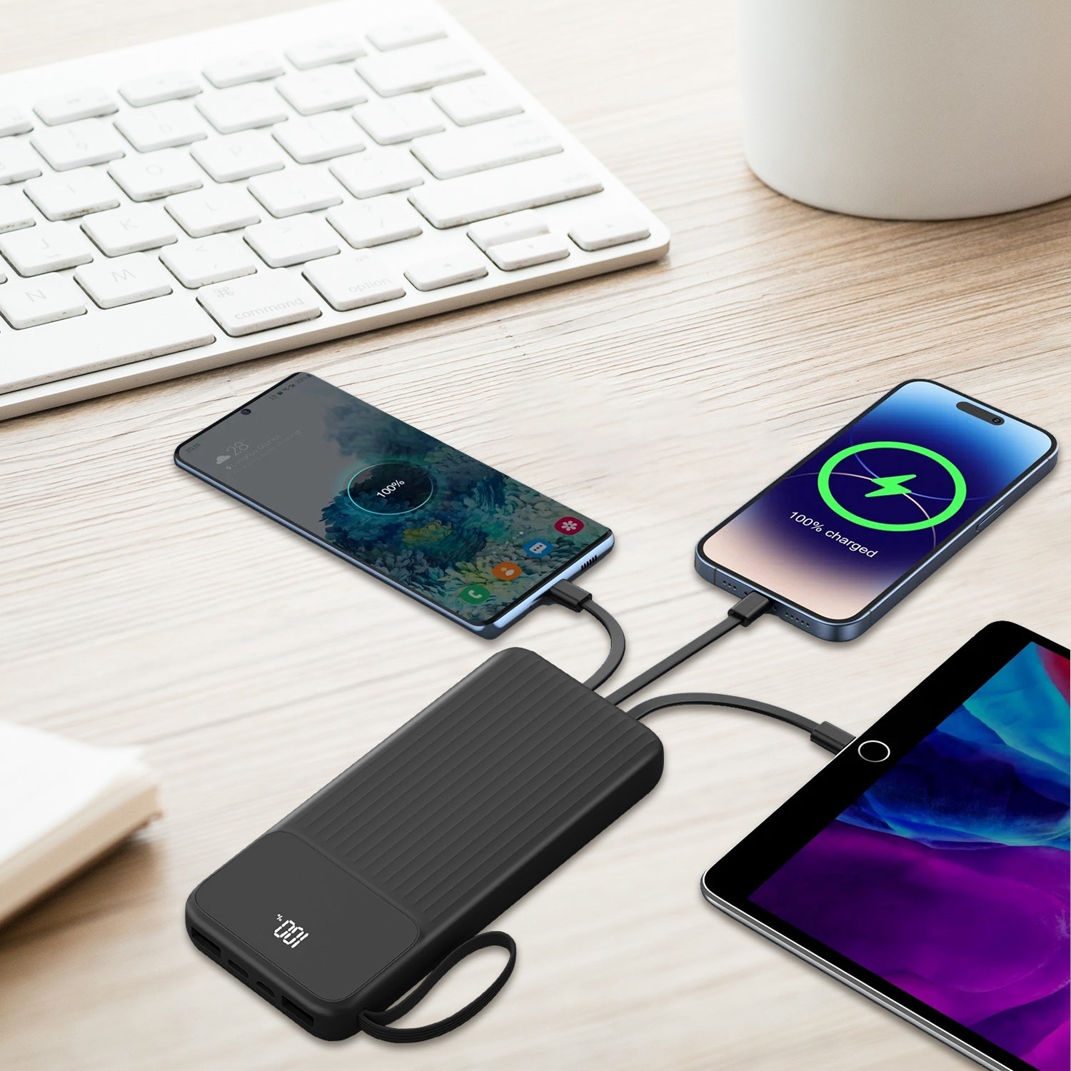 1Pc PD22W Fast Charger 20000mAh Fast Charging Power Bank Portable Charger With 4 Inbuilt Cables Digital Display Handle Fit For IOSPhone 15 14 Android And More - 5 - CJ
