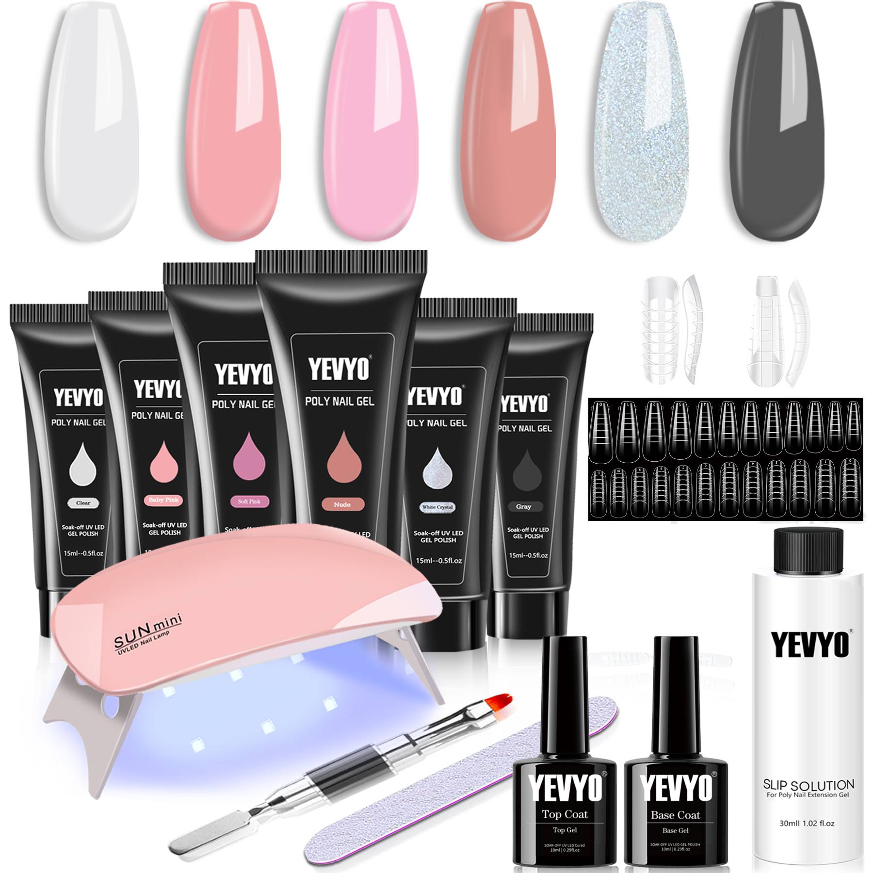 6 PCS Poly Gel Nail Kit With UV Lamp, Top Base Coat Builder Nails Art Tools - 5 - CJ