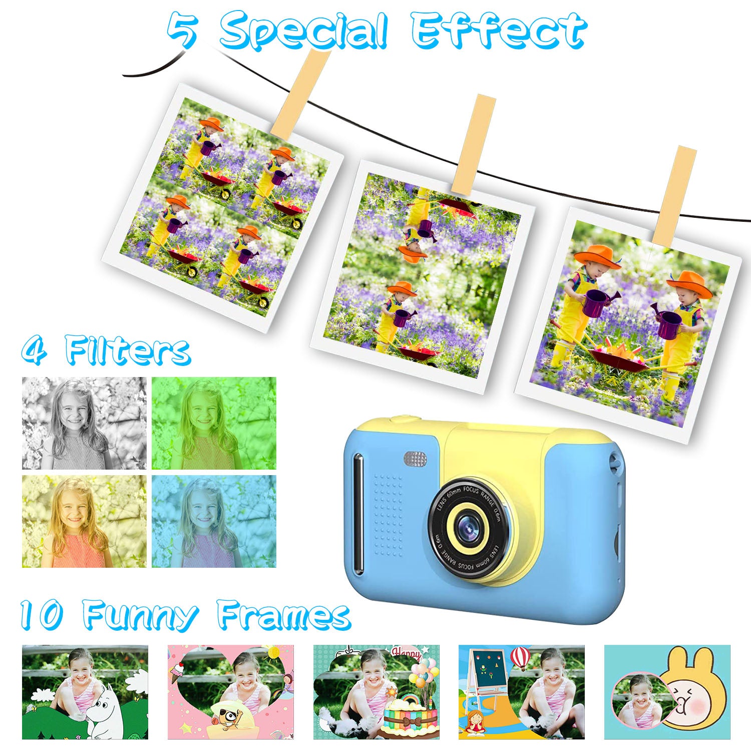 1Pc Kids Digital Camera With Flip Lens Children Video Camcorder Christmas Toy Birthday Gifts With Tripod 2.4in Screen 32G MMC Card For 3 - 10 Year Old Boys Girls - 5 - CJ