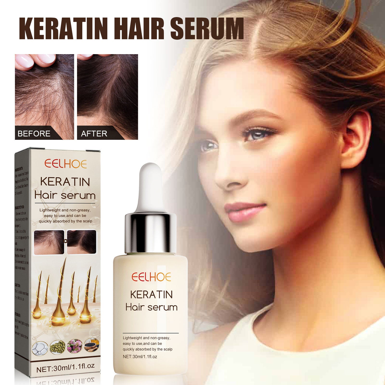 EELHOE Intense Hair Serum Moisturizing Hair Repair Hair Root Thickening Hairline Strengthening Hair Treatment - 5 - CJ