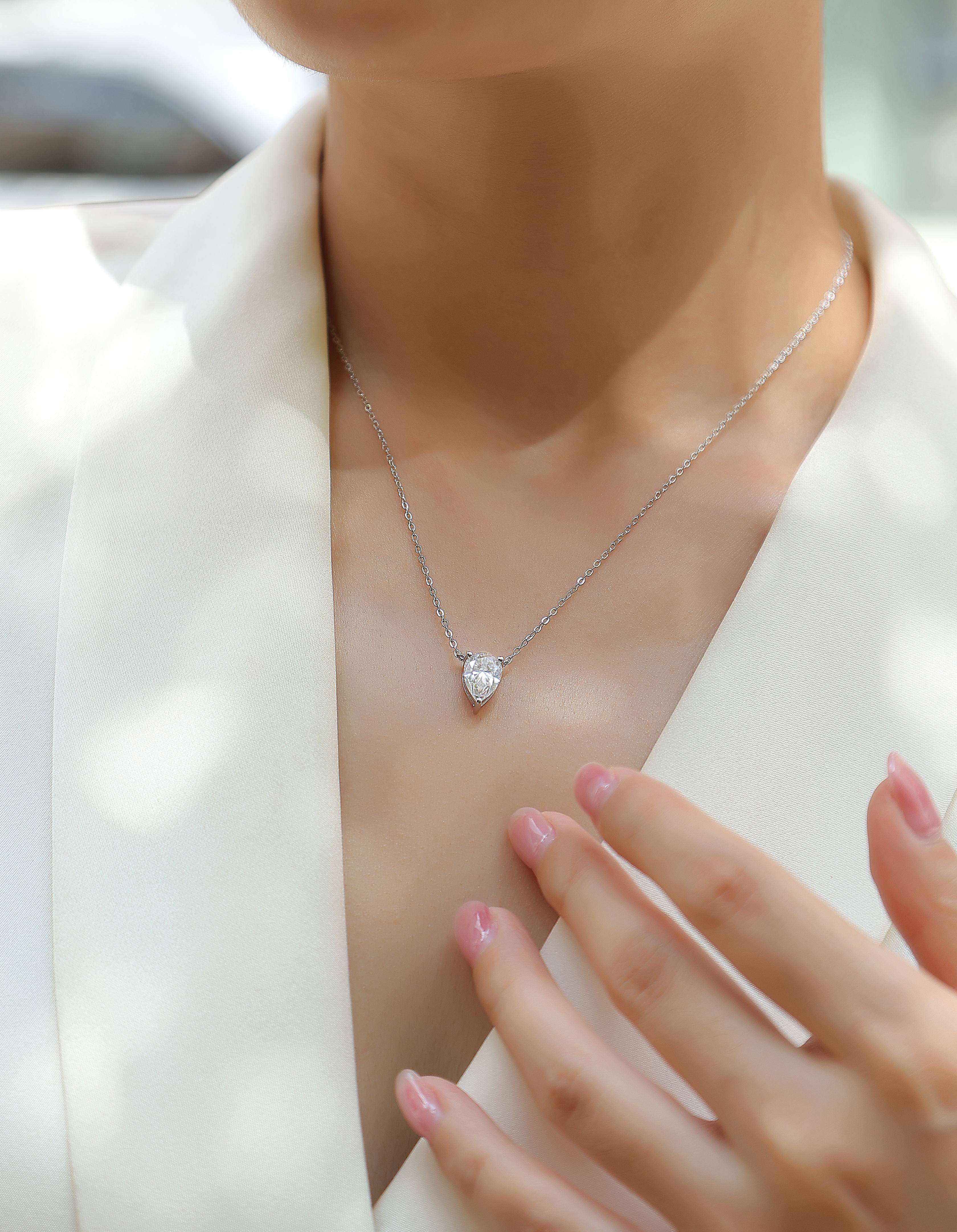 1Water Drop - Fashionable Jewelry Pendant Set With Moissanite S925 Sterling Silver And Platinum - plated Diamond, Moissanite Silver Jewelry Prohibit TikTok sales - 5 - cj