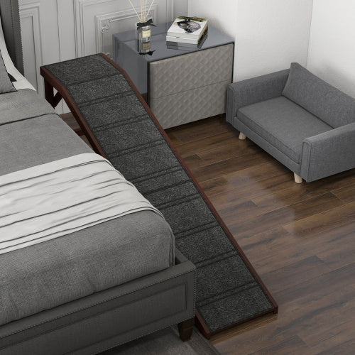 PawHut Dog Ramp For Bed, Pet Ramp For Dogs With Non - Slip Carpet And Top Platform, 74 X 16 X 25, Brown - 5 - CJ