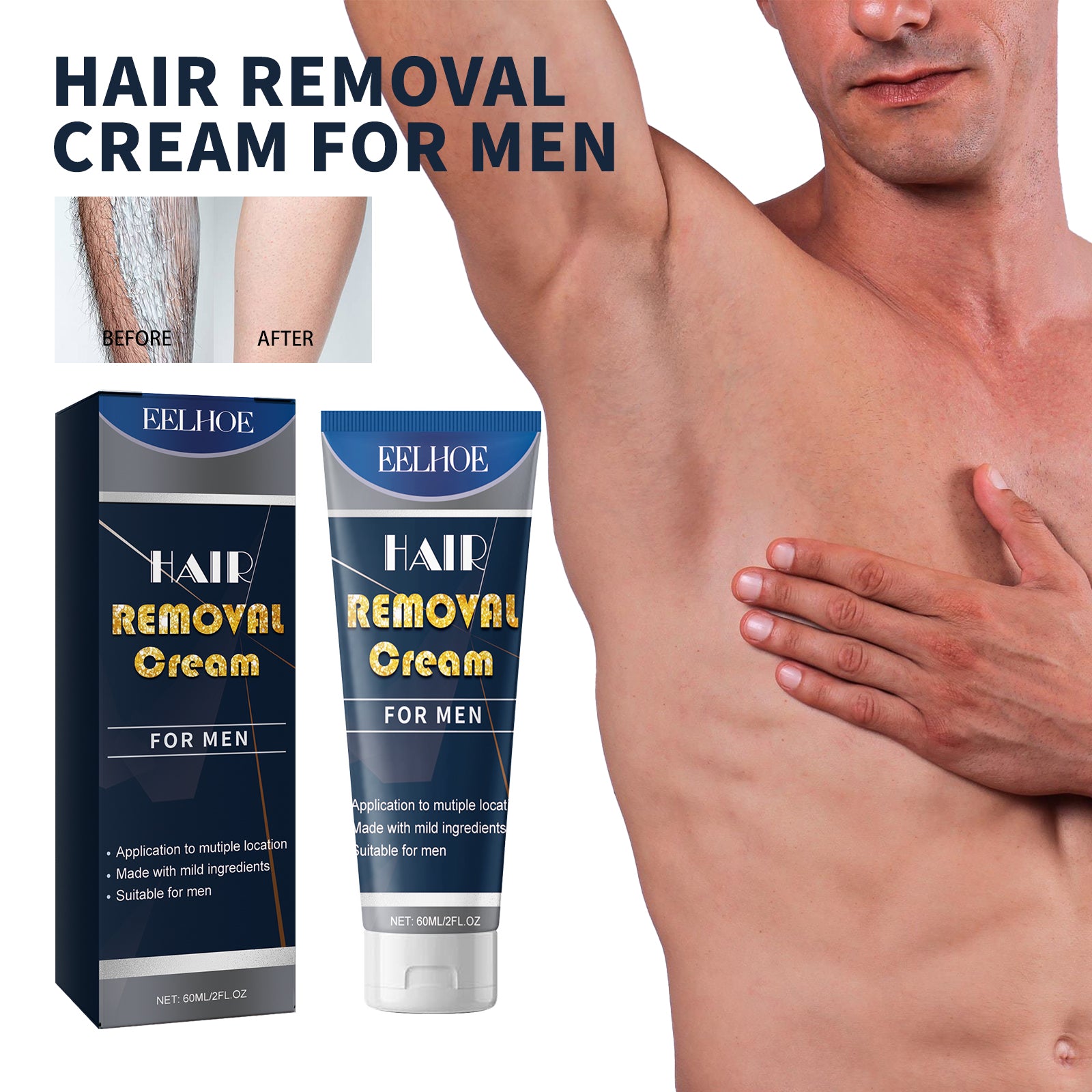 EELHOE Hair Removal Cream For Men, Underarm Hair Hands Hair Feet Hair Chest Hair Body Cleansing Mild Non - Irritating Hair Removal Cream - 5 - CJ