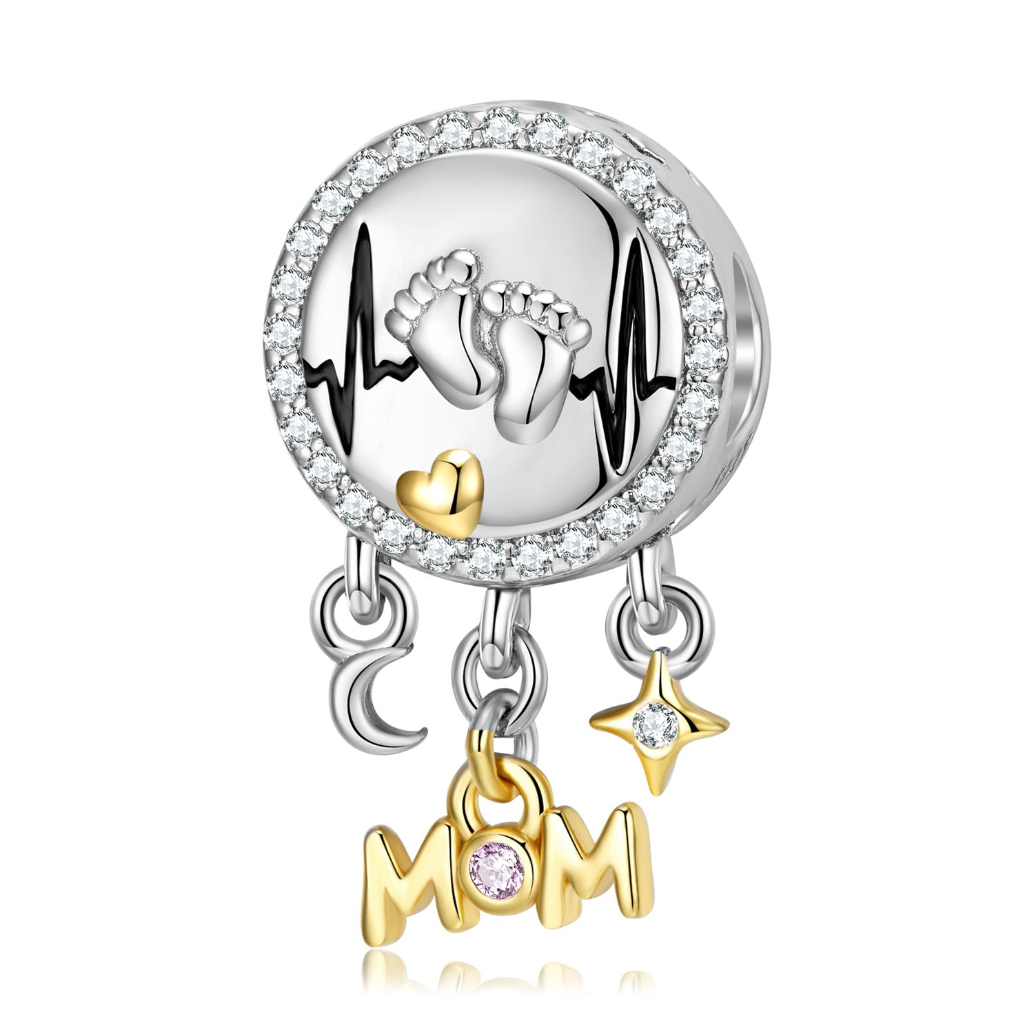 S925 Sterling Silver Heartbeat Footprint Beads Mother's Day Bracelet Necklace Diy Beads Silver Accessories - 4 - https://x.com/titan_prim62775J
