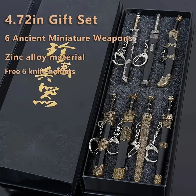 Mini Ancient Sword Set With Display Stand (6pcs) Or (14pcs) - Metal Mini Sword Weapon Model Keychain Pendant, Suitable For History Enthusiasts, Party Supplies And Decorations, Unique Gifts, Collectibl - 5 - cjdropshipping