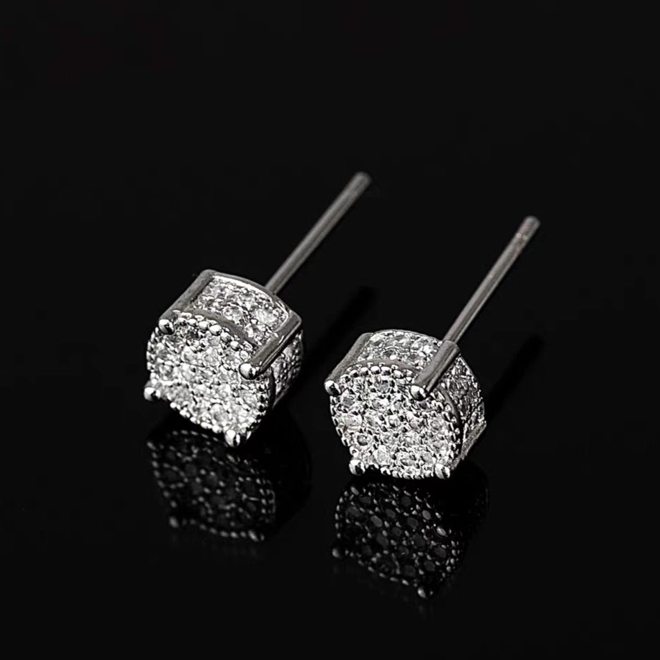 Hip Hop Sparkling Zircon Stud Earrings,4 Prong Setting, Bling Design,Unisex For Daily Wear And Parties - 5 - CJ