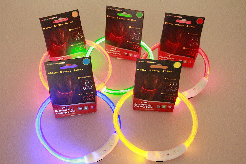 Pet Flashing Collar USB Rechargeable Glowing Necklace Safety Collar Light Up Collars For Night Walking Electric Dog Collar Neon - 0 - CJ - Colorful - Optical fiber 70cm - CJGX134969624XC