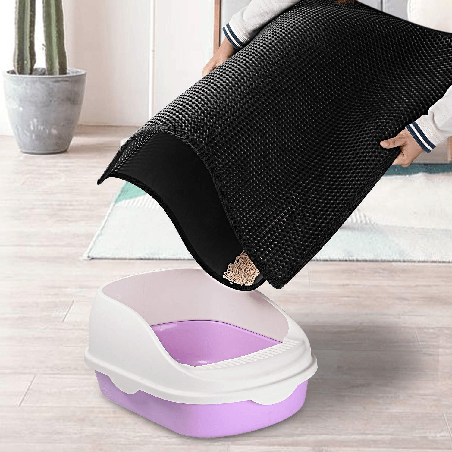 Kitty Cat Litter Mat Trapping Honeycomb Double Layer Design Waterproof Double Layer EVA Cat Litter Pad Waterproof Non - slip Sand Basin Filter Kitten Dog Washable Mattress - 5 - CJ