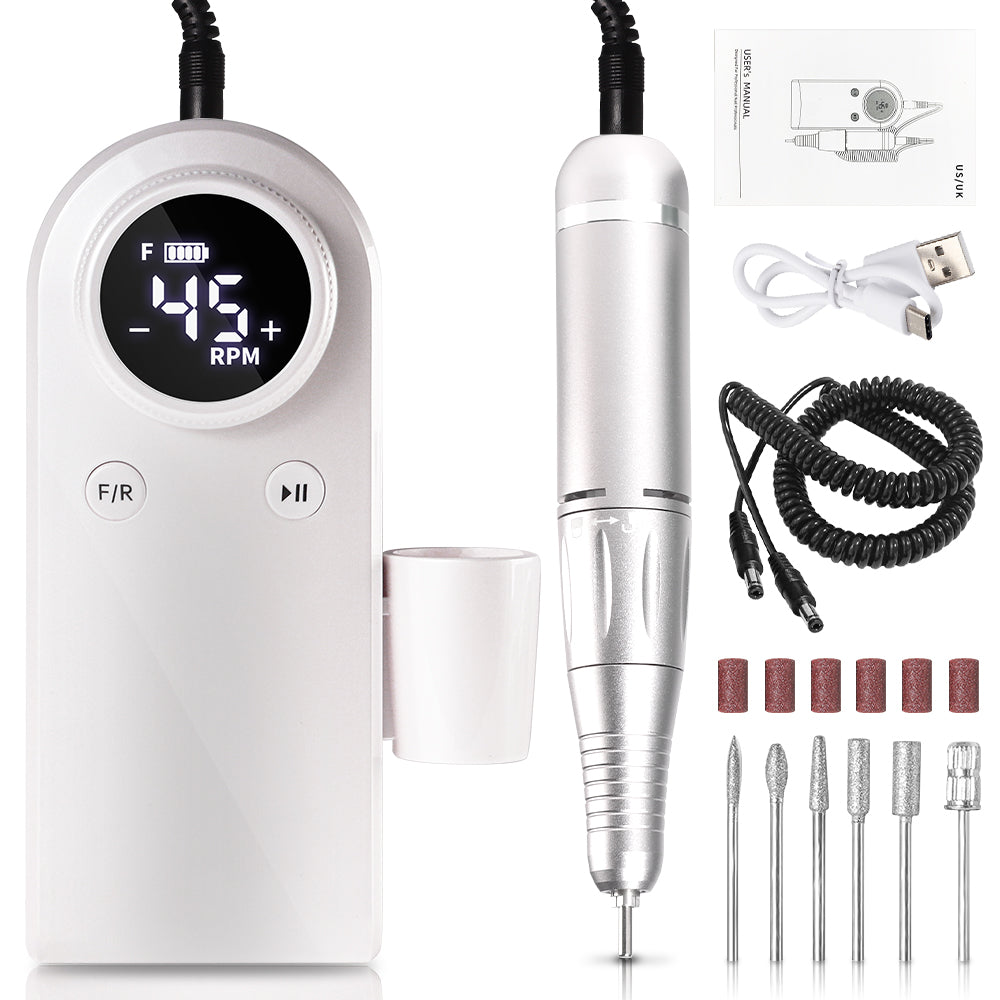 45000RPM Professional Nail Drills Kit With 6 Drill Bits, Portable Electric Nail Drill For Acrylic Nails Gel Polishing Removing, Rechargeable Nail File Machine For Manicure Pedicure Salon Home - 5 - CJ
