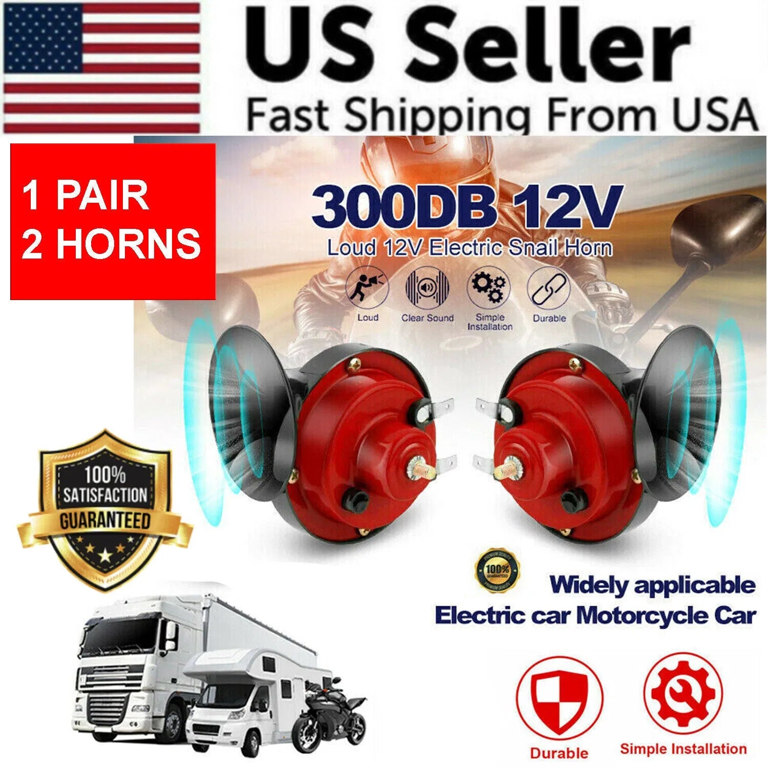 2PC 12V 300DB Super Loud Train Air Horn Waterproof Motorcycle Car Truck SUV Boat - 5 - cjdropshipping