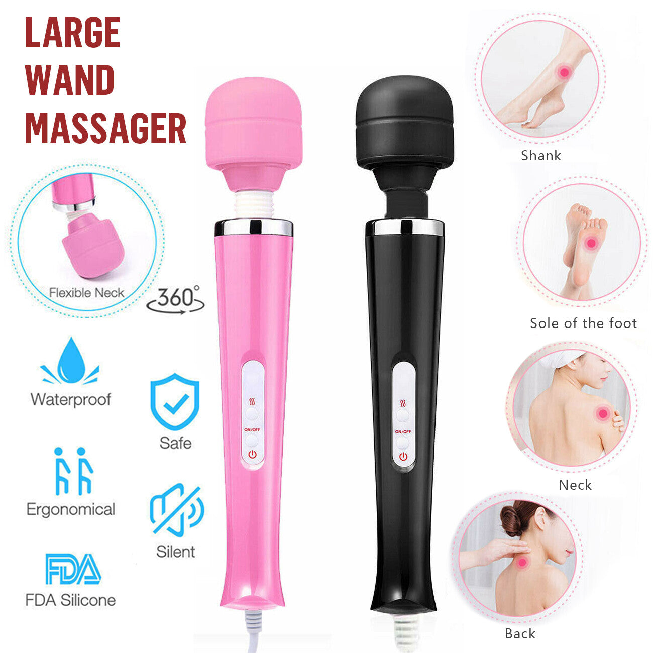 20 Speed Magic Massager Wand Full Body Pain Powerful Waterproof 10 Vibration Mode Massage Vibration UK Plug - 5 - CJ