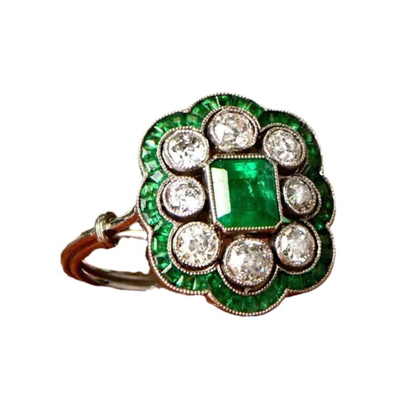 Emerald Electroplated Real Gold Inlaid Zirconium Ring - 0 - CJ