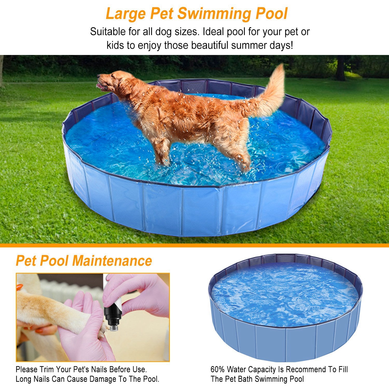 1Pc 160 X 160 X 30cm - 63.0 X 63.0 X 11.8inch Foldable Pet Swimming Pool PVC Dog Swim Pool Bathing Tub Playmat Pools - 5 - CJ