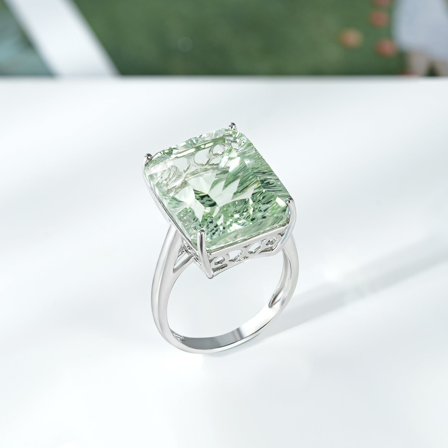 Dan Shaped Natural Green Amethyst Ring S925 Sterling Silver Color Inlaid Luxury - 4 - CJ