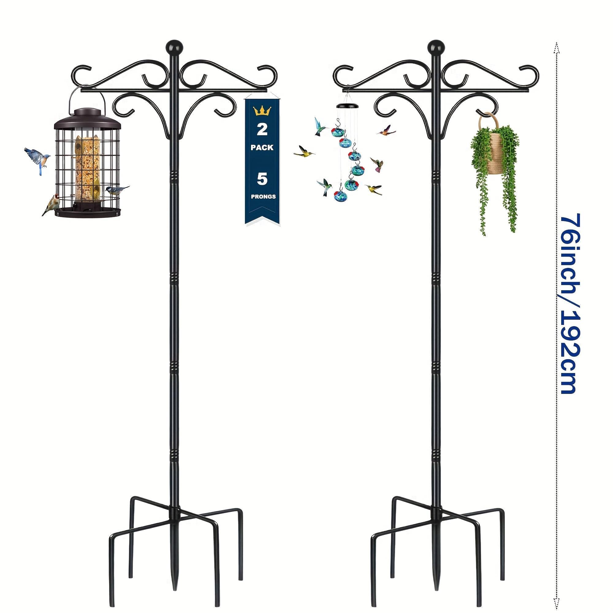 Two Heavy Duty 76 Inch Outdoor Metal Shepherd's Hooks Traditional Double Bird Feeder Pole With Five Finger Adjustable Plant Hooks Suitable For Garden And Wedding Decoration Suitable For Bird Feeders P - 5 - CJ