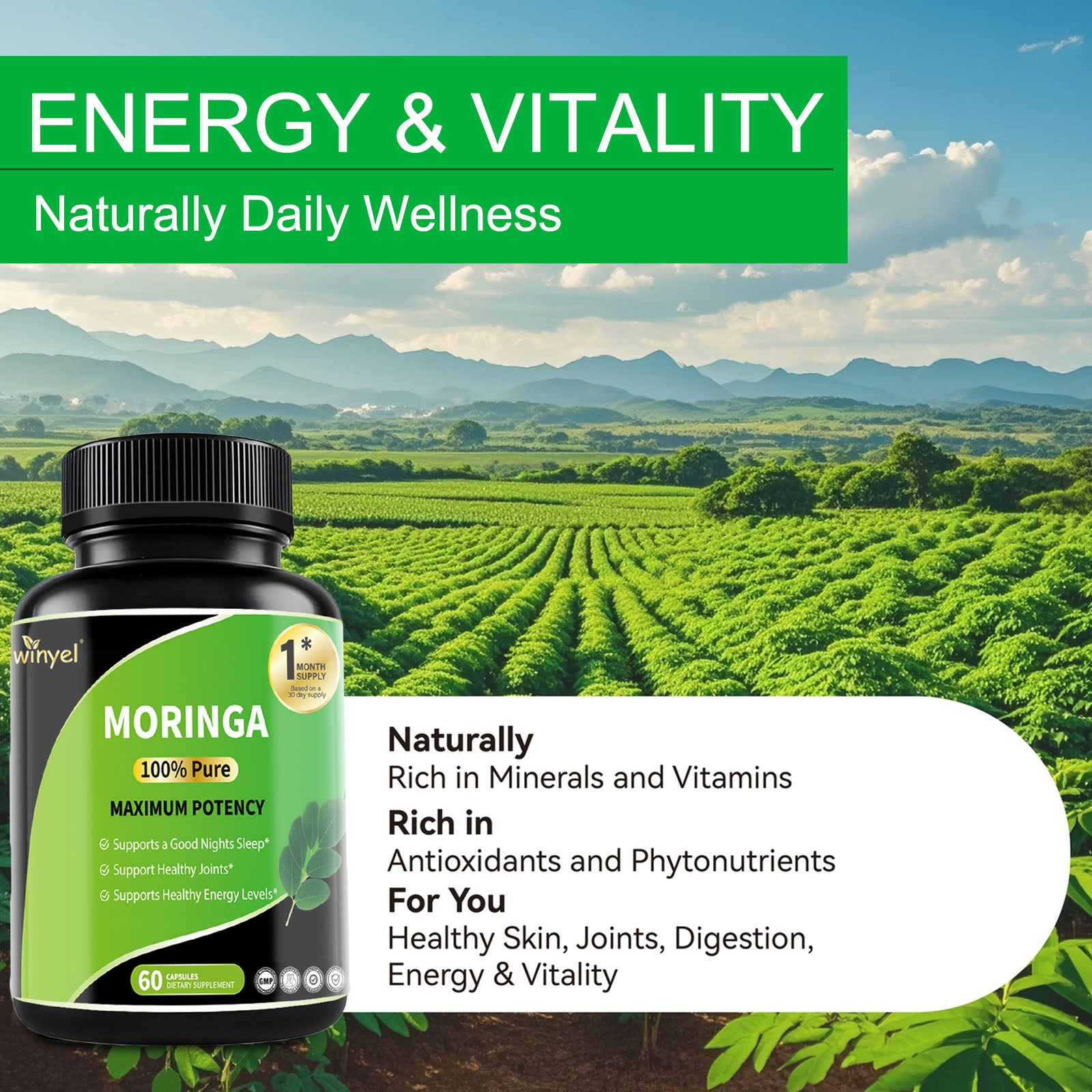 Pure Moringa Capsules - High Potency, Health & Fitness With Essential Vitamins & Amino Acids - 60 Capsules - 5 - CJ