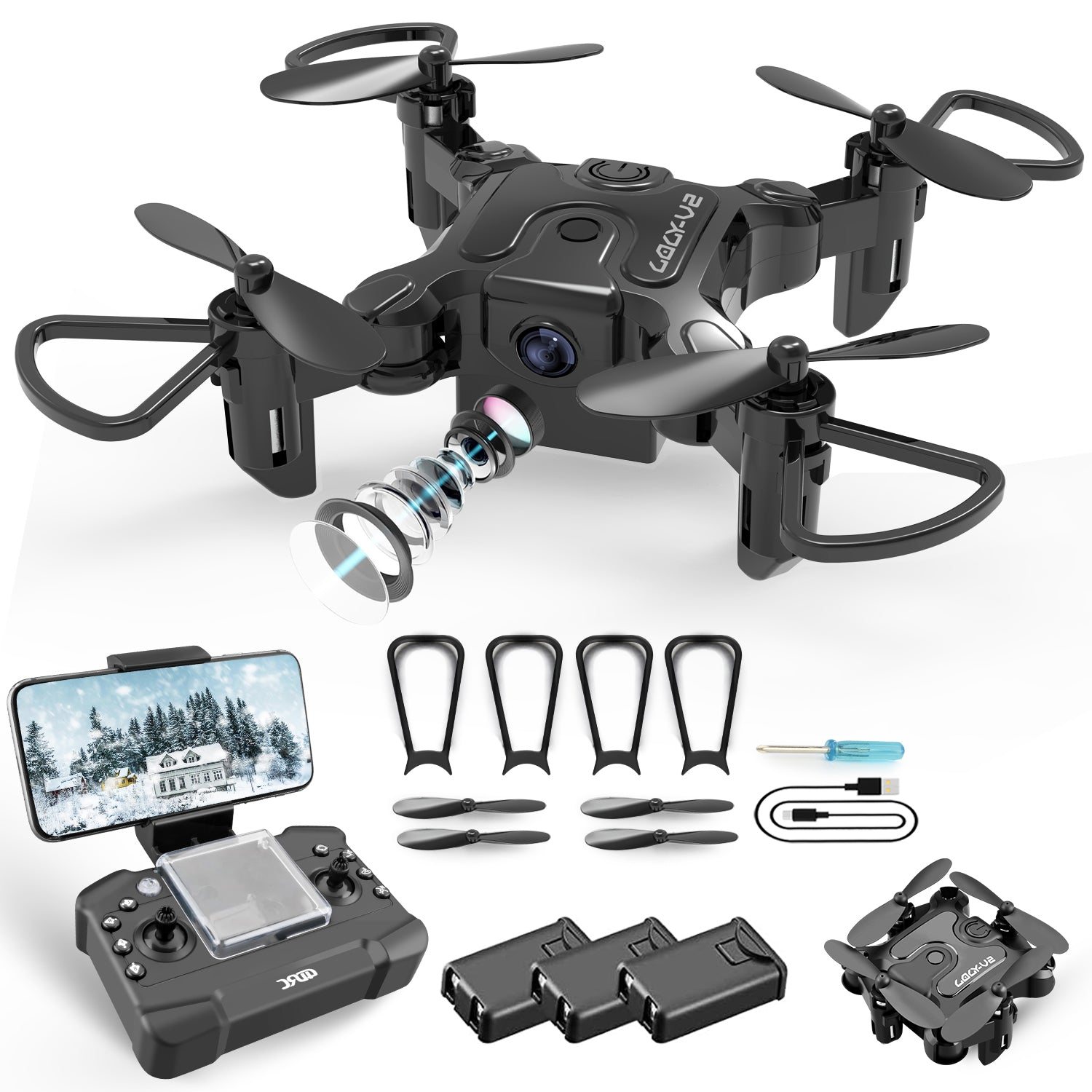 AU V2 Mini Drone Selfie WIFI FPV With HD Camera Foldable Arm RC Quadcopter Toy. - 5 - CJ