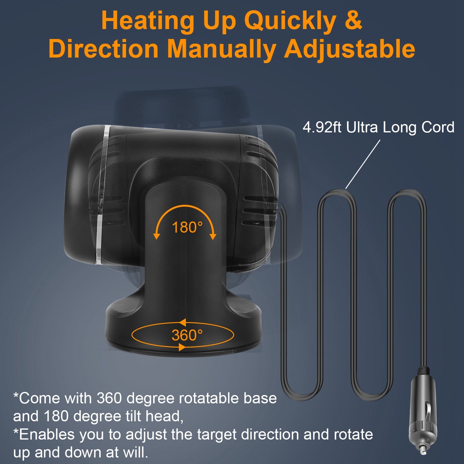 24V 160W Or 12V 120W Portable Car Heater 2 In 1 Heating Cooling Fan Rotatable Demister Defroster With 4.92ft Cord - 5.0 - CJ