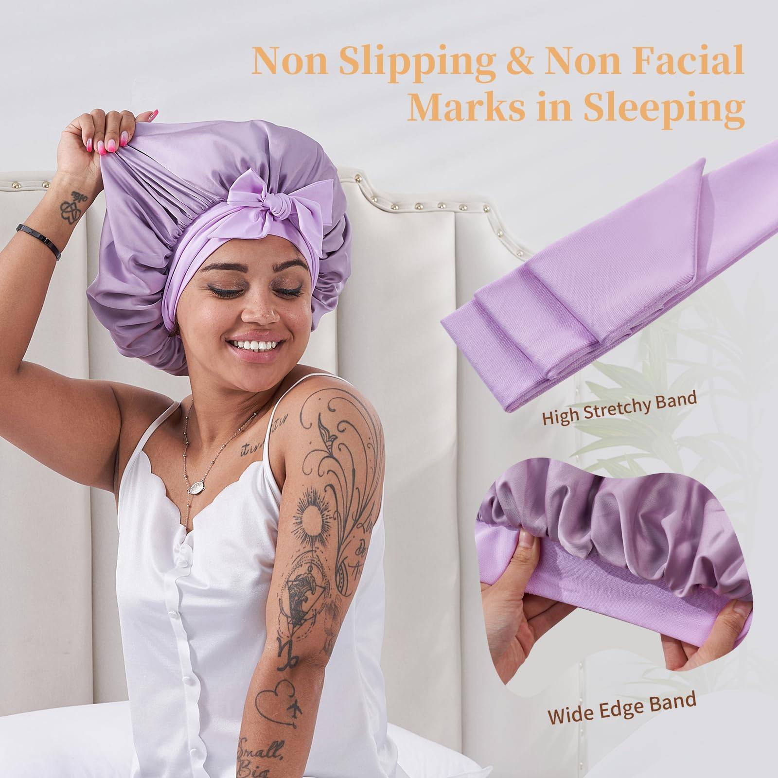 Silk Bonnet, Satin Hair Bonnet For Sleeping For Wavy Curly Natural Hair - 5 - CJ
