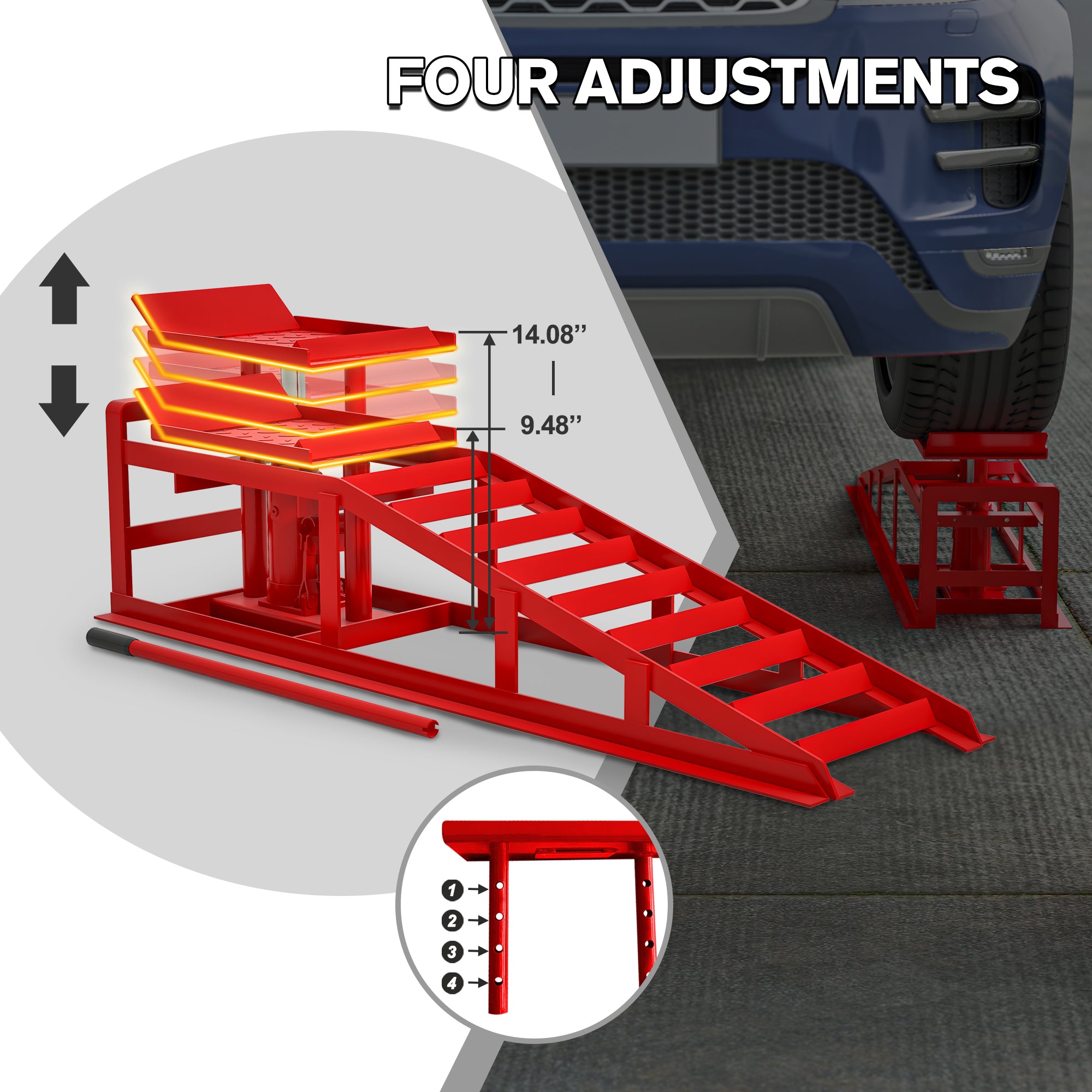 2 Pack Hydraulic Car Ramps 5T 11000lbs Low Profile Car Lift Service Ramps Truck Trailer Garage,Height Hydraulic Vehicle Ramps - 5 - CJ