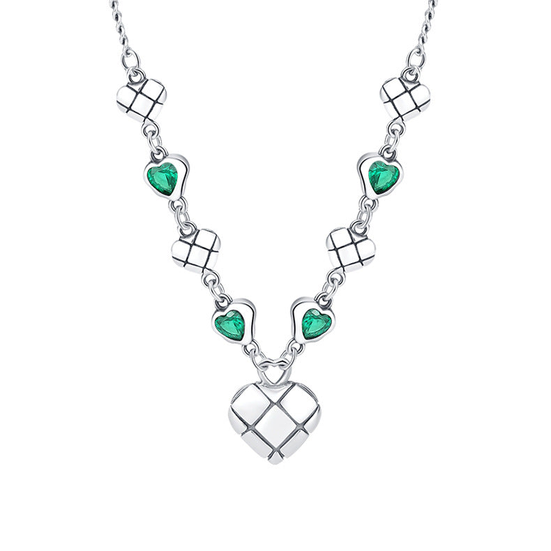 Green Zirconium Love Splice Necklace Women's Ins Fashion Heavy Industry Small Group Clavicle Chain - 4 - https://x.com/titan_prim62775J