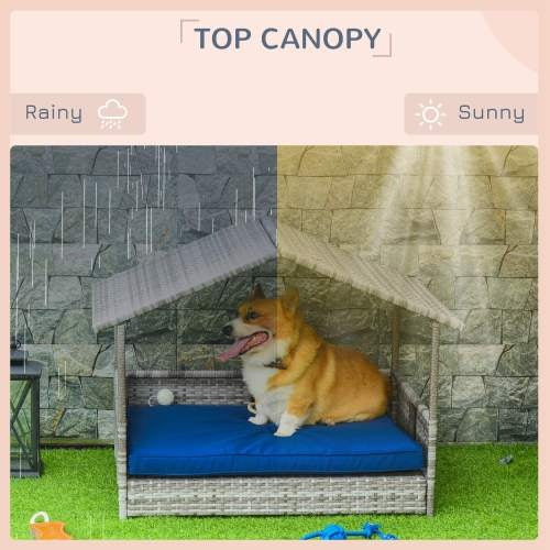 The Rattan Dog House Outdoors With A Canopy, The Rattan Dog Bed With A Waterproof Mat Is Suitable For Small And Medium Sized Dogs - 5 - CJ