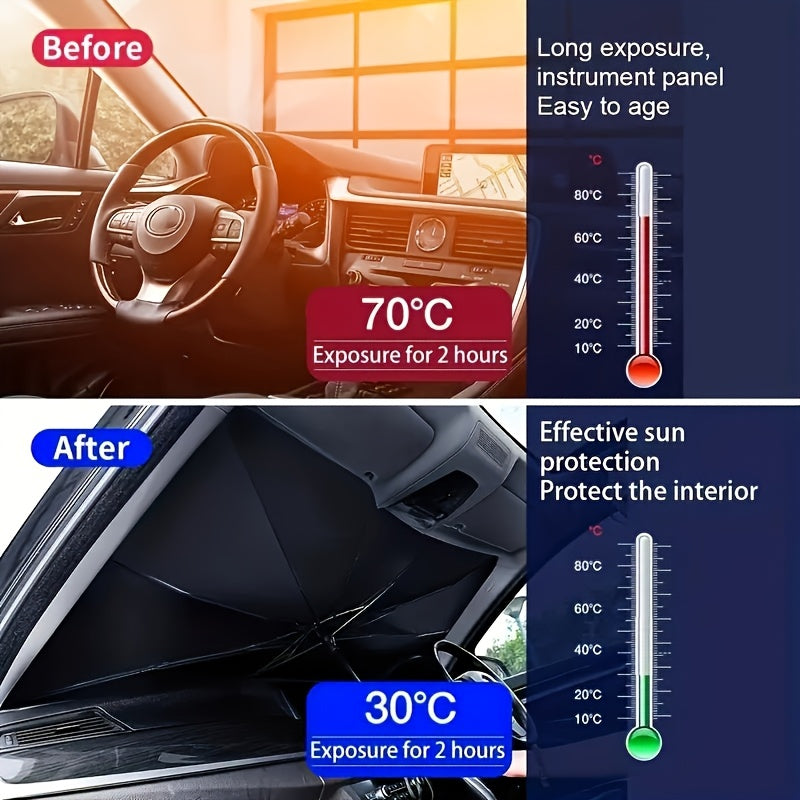 UPF50 - Sunshade - UPF50 - Compact Roll - Up Sunshade For Front Window - Heat Insulation And UV Protection, Easy - to - Use Auto Interior Accessory, Fits Most Vehicles, Sun Protection Curtain, Sleek Black Umb - 5 - cjdropshipping