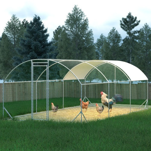 Large Chicken Coop Metal Chicken Run With Waterproof And Anti - UV Cover, Dome Shaped Walk - in Fence Cage Hen House For Outdoor And Yard Farm Use, 1 Tube Diameter, 9.84 X 19.68 X 6.56 - 5 - CJ