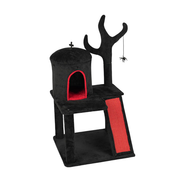 Gothic Cat Tree, Halloween Cat Tower Cat Tree With Spacious Cat Condo, Brach Shaped Scratching Post, Scratching Ladder, Spider Toy For Indoor Cats, Red & Black - 5 - cjdroshippping
