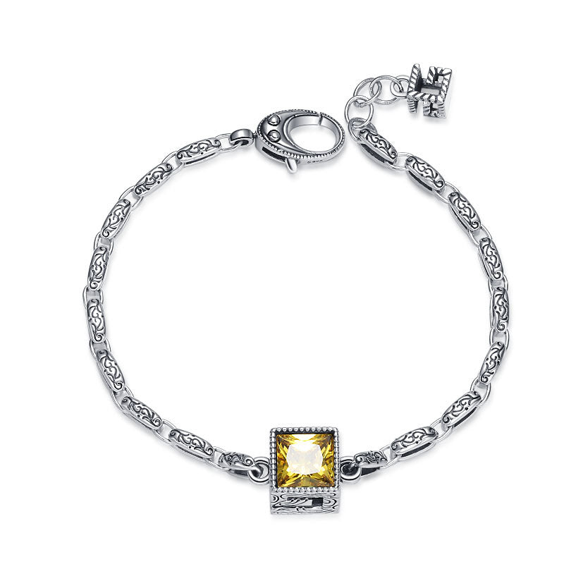 Letter G Purple Zircon Bracelet Women's Vintage S925 Sterling Silver Carved Heavy Design Bracelet - 4 - https://x.com/titan_prim62775J