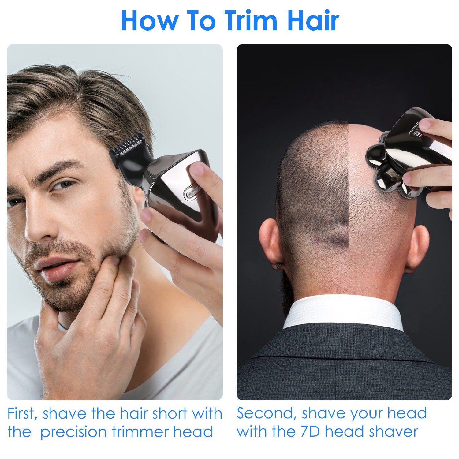 1Pc Head Shavers For Bald Men 5 In 1 7D Electric Rotary Razor Rechargeable Cordless Head Beard Trimmer Shaver Kit IPX6 Waterproof Dry Wet Grooming Kit With 3 Combs - 5 - CJ