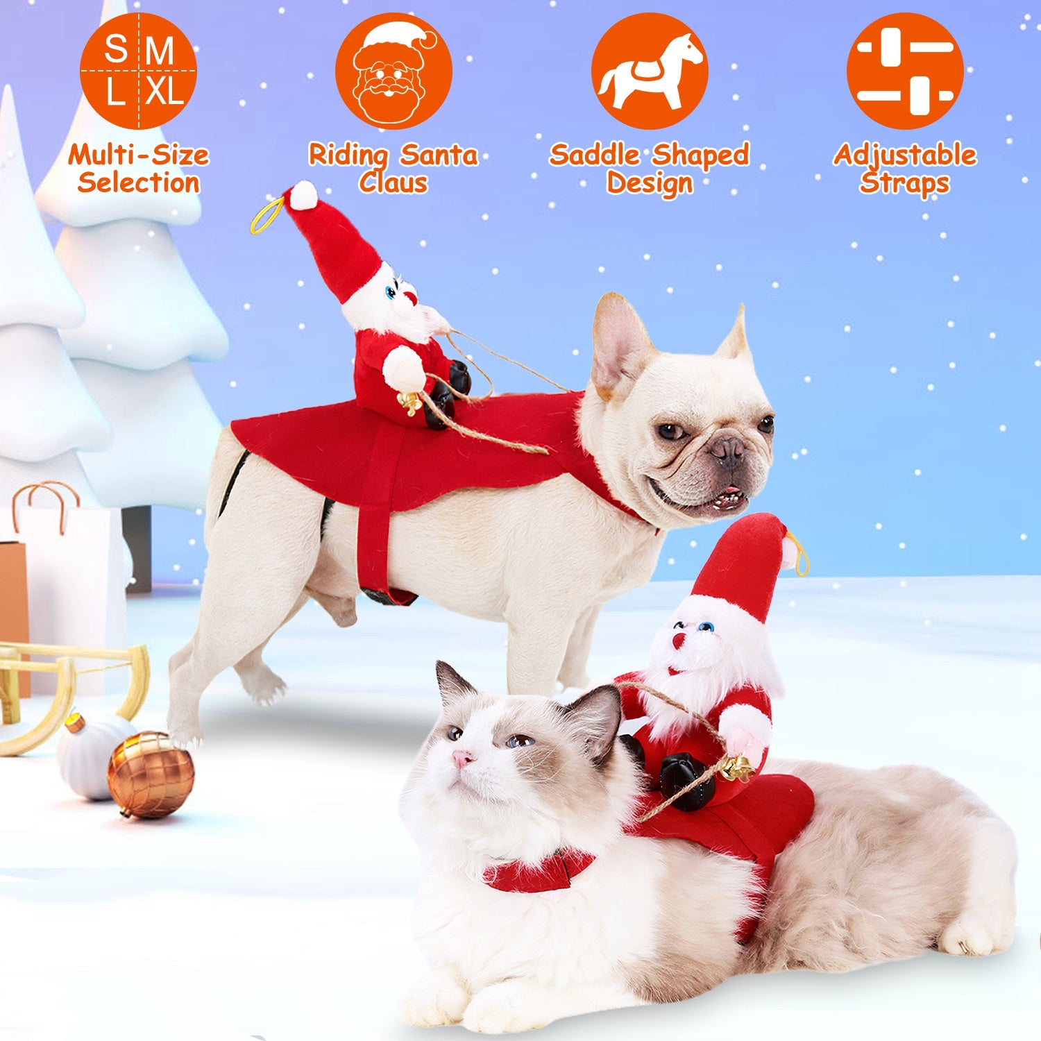 S - M - L - XL Options - 1Pc Pet Christmas Costumes Red Winter Coat For Dog Riding Santa Claus With Bell Clothes New Year Outfit Cosplay Costumes Party Dress Up For Cats - 5 - CJ