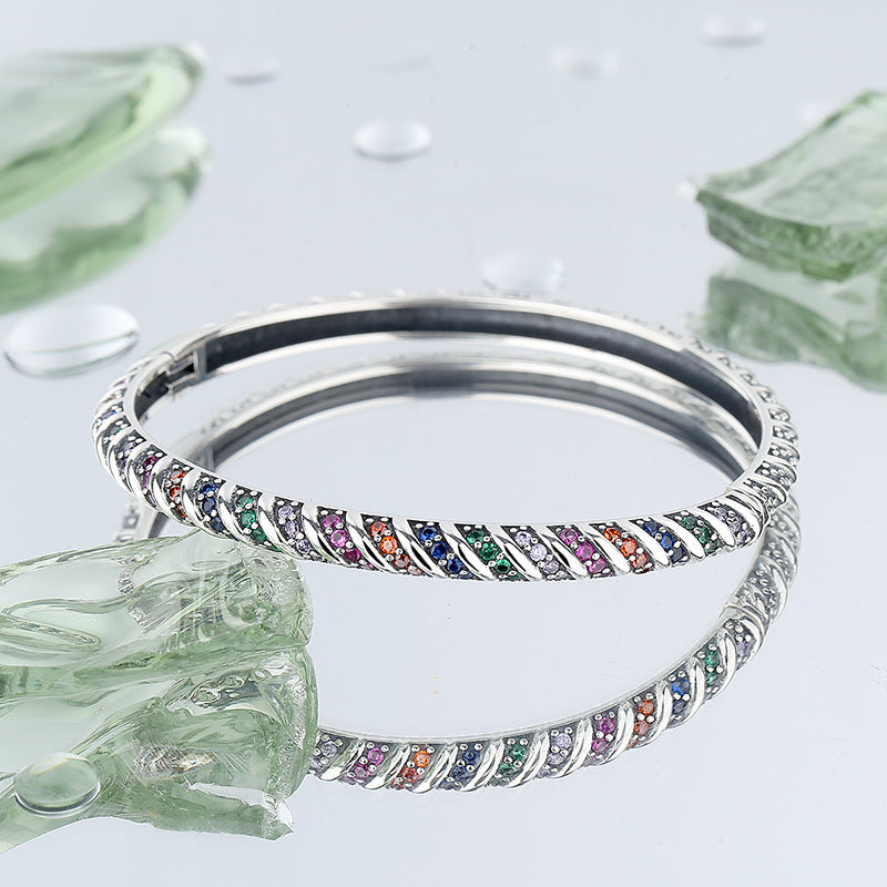 S925 Sterling Silver Geometric Colorful Tribal Elements Diamond Bracelet - 4 - https://x.com/titan_prim62775J