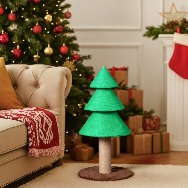 31.5in Christmas Tree Cat Scratcher, Cat Scratching Post For Indoor Cats, Large Sisal Cat Scratching Tree Cat Scratch Tower, Green - 5 - CJ