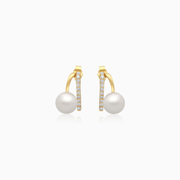 Danah Yellow Gold Earrings 18 Karat With Pearls And Zircon Stones - 5 - CJ