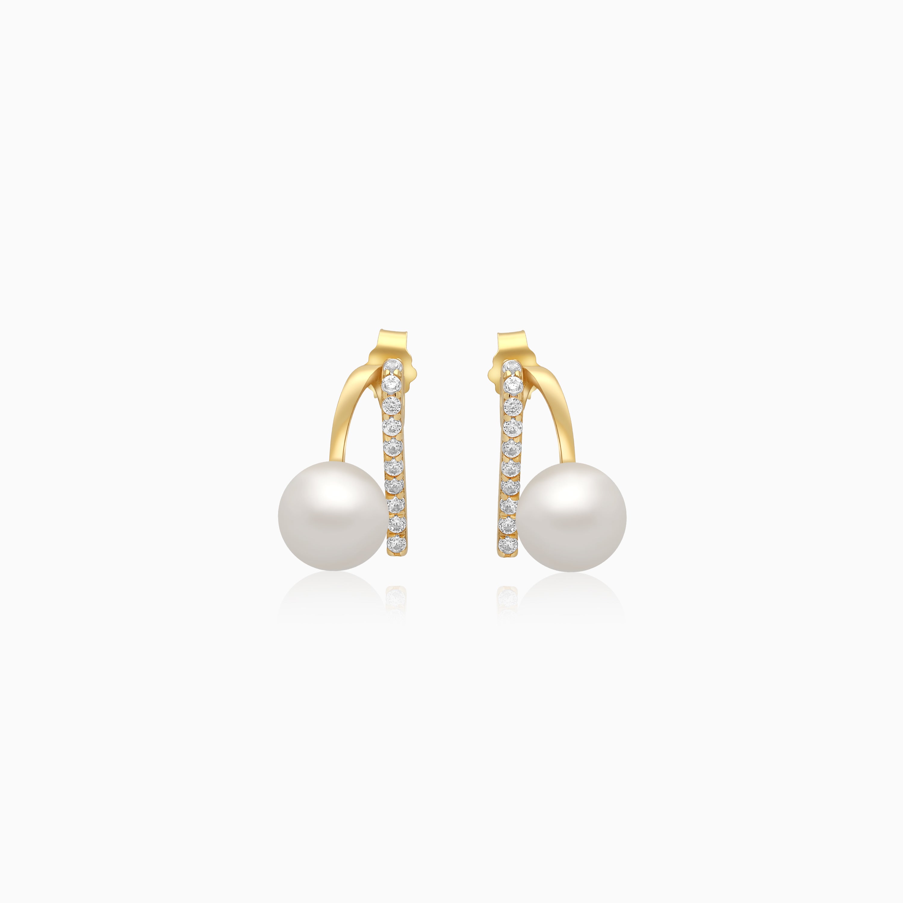 Danah Yellow Gold Earrings 18 Karat With Pearls And Zircon Stones - 5 - CJ
