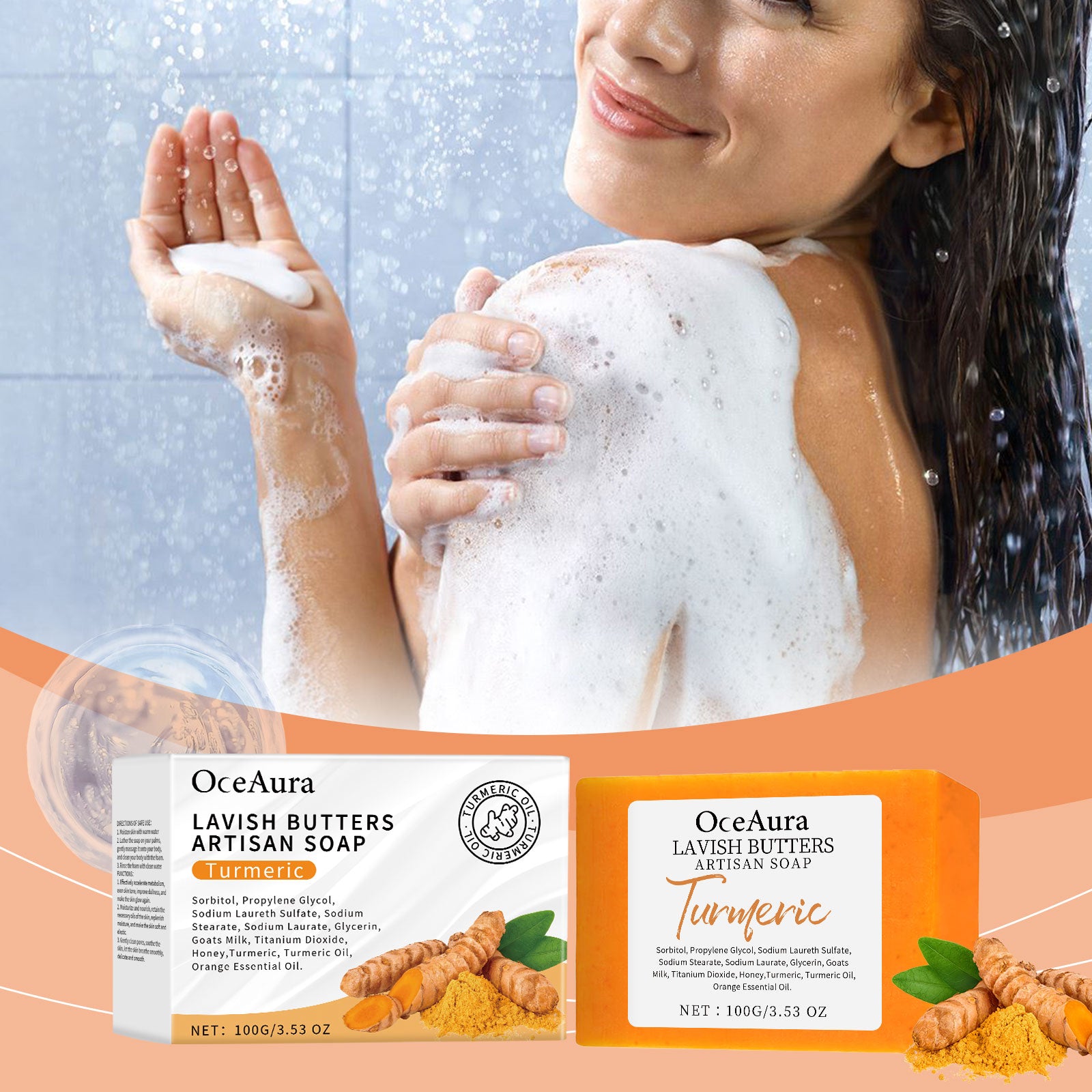 OceAura Turmeric Skin Care Soap, Clean And Moisturize The Body Skin Translucent And Smooth Bath Fragrance Skin Care Soap - 5 - CJ