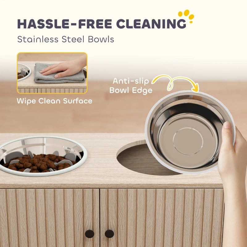 Elevated Dog Bowl, Large Feeding Dog Bowl Stand With 2 Stainless Steel Bowls, Storage Drawer, And Slow Feeder Mat. - 5 - CJ